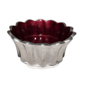 Signed Julia Knight Aluminum Round Bowl Dish Red Enamel Interior 5.25” inches